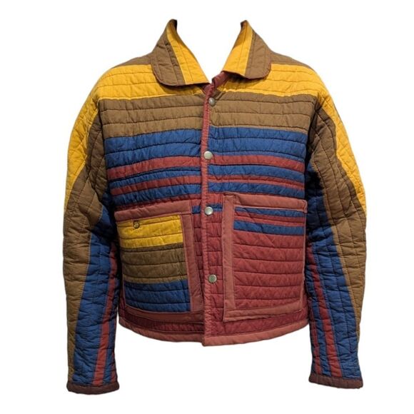 Unique Retro Colorful Striped Quilted Oversized Short Jacket Snap Women's M/L - Picture 1 of 8